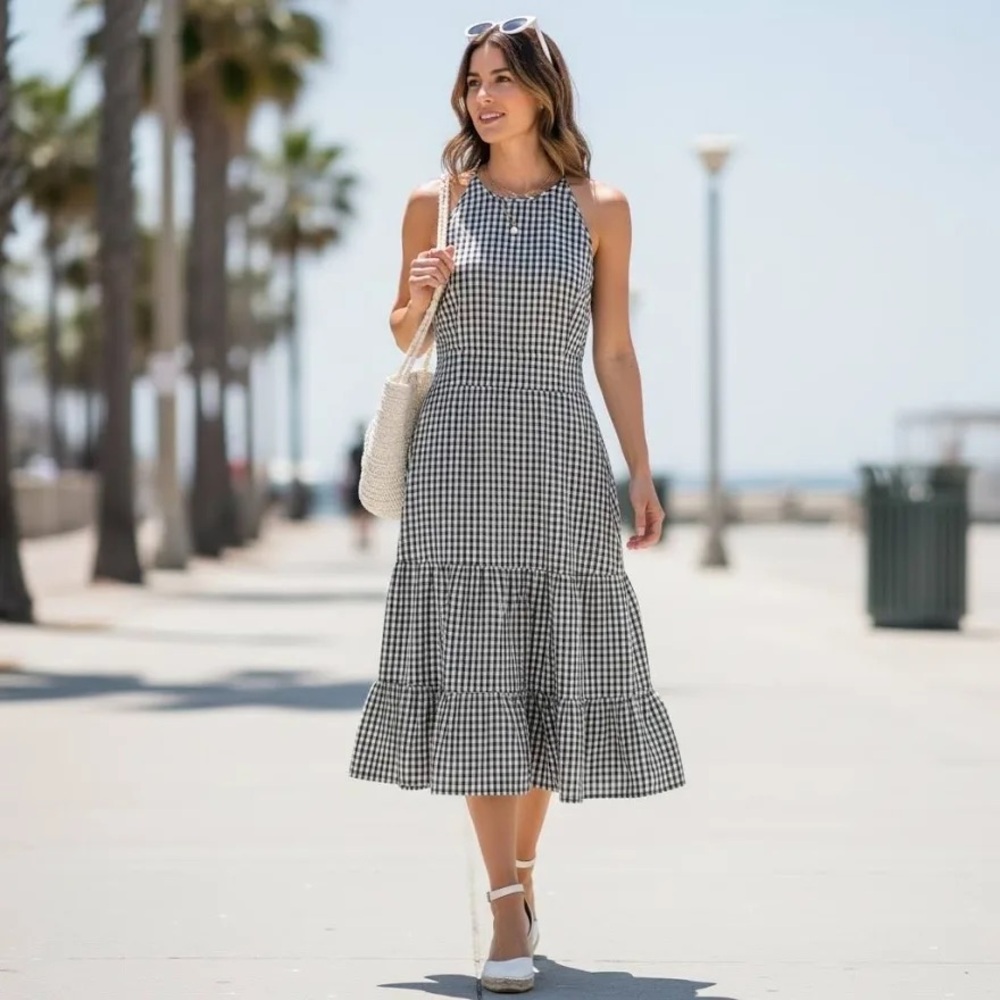 Tommy Hilfiger Black and White Ruffled Tiered Sundress